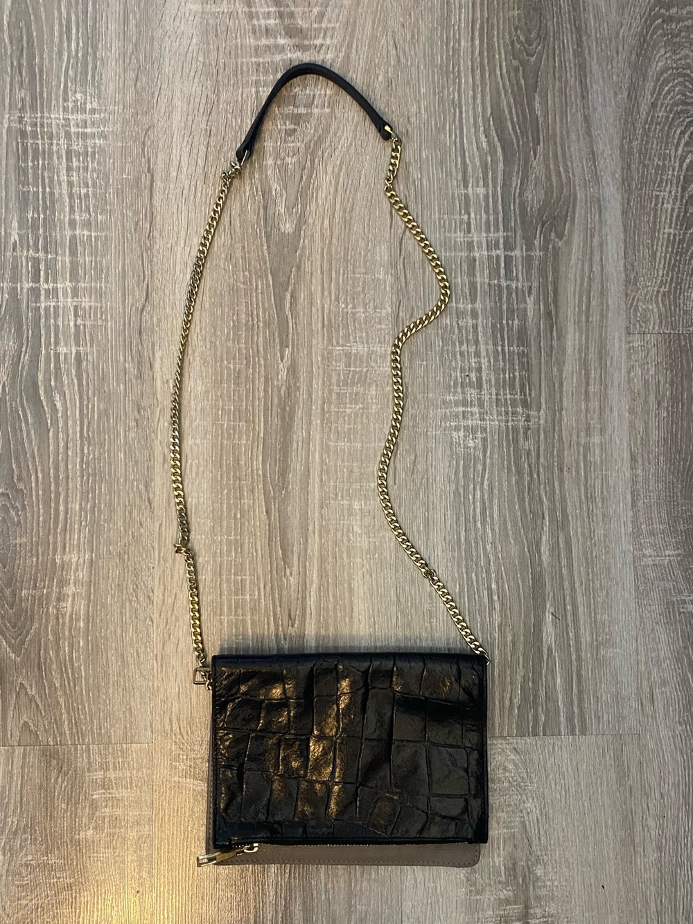 Laura Di Maggio Milano Black Croc-Embossed Leather Crossbody / Clutch